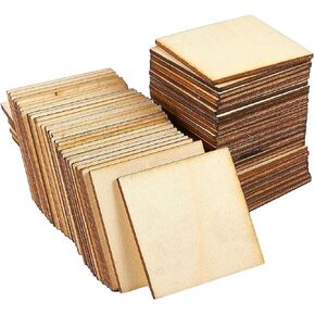 Juvale 60 Pieces 2x2 Wood Squares for DIY Crafts, Unfinished Wooden Cutout Tiles for Painting