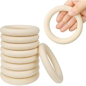 10 Pcs 100mm/3.9inch Unfinished Wooden Rings, Natural Wood Rings for Crafts Making, Large Macrame Rings Without Paint, Pendant Connectors