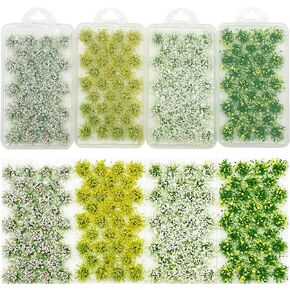 Cayway 128 PCS Miniature Colorful Flower Cluster, 4 Color Static Grass Tufts for DIY Model Train Landscape, Diorama, Miniature Gardening