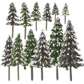 DOITOOL N Scale Train Set Green Scenery Landscape Model Pine Trees 12pcs Miniature Sisal Trees Tiny Artificial Snow Frost Trees Railroad Scenery Forest Trees Architecture Tree Diorama Supplies