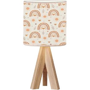 Tripod Bedside Desk Table Lamp Cute Boho Rainbow Seamless Sun Hearts Stars Terracotta Brown Peach for Wood Nightstand Lamp with Linen Fabric Shade for Nursery Bedroom Living Room Kids Room