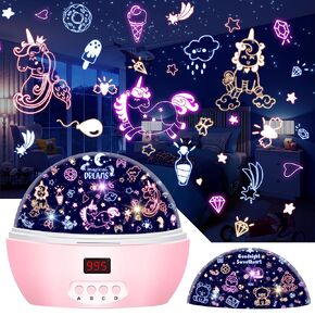 Kid Unicorn Night Light for Girls, and Baby Bear Night Lights Rotating Light Projector with Timer Color Changing Birthday Gifts for 3-5-10 Year Old Girls