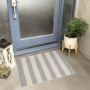 Black and Tan Striped Outdoor Rug 24"x35", Washable Reversible Front Door Mats,Cotton Woven Rug Front Door Rug Foldable Throw Rugs for Entryway Porch Decor Home Entrance