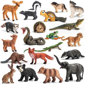 20Pcs Forest Animal Figurines, Miniature Plastic Woodland Animal Figure Toy Set for Kids Toddler Boy Girl Age 3-5 3 4 5 Party Supplies Cake Toppers