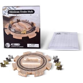 RNK Gaming Wooden Mexican Train Hub with 8 Metal Trains and Score Pad