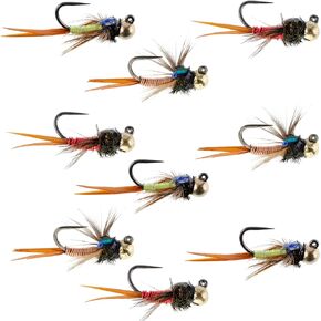 The Fly Fishing Place Tactical Tungsten Bead Head Copper John Euro Nymph Assortment Fly Fishing Flies - Collection of 9 Flies Hook Size 14