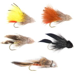 The Fly Fishing Place Muddler Minnow and Sculpin Streamer Flies - Set of 5 Bass and Trout Fly Fishing Flies - Hook Sizes 2 and 4