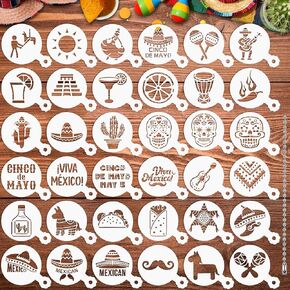 JULBEAR 36 Pieces Reusable Father's Day Cookie Cake Stencils Templates Mold Tools for Father's Day Birthday Party Mother's Day Cookie Stencil Royal Icing Cake Coffee Dessert Decoration Supplies