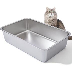 Stainless Steel Litter Box, XL Extra Large for Big Cats, High Sided Metal, No Smell, Non Stick, Easy Clean, Odor Proof, Indoor Outdoor