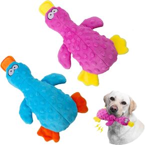Dog Squeaky Toy Duck - 2 Packs, Durable Plush Toys for Large Dogs, Interactive Play, Sturdy, Soft, and Crinkly, Ideal for Small to Large Dogs (Green & Yellow)