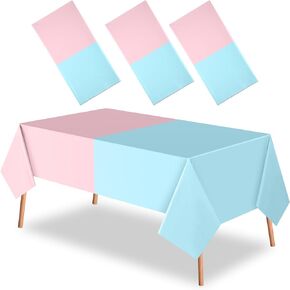Peryiter 3 Pcs Disposable Gender Reveal Party Supplies Plastic Gender Reveal Tablecloths Waterproof Pink and Blue Tablecloth for Boy or Girl Baby Shower Birthday Party Decorations, 54 x 108 Inches