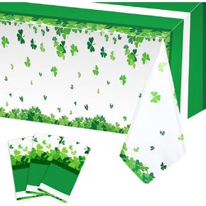 3 Pieces St Patrick's Day Plastic Tablecloths Disposable Green Table Cover for Rectangle Table, Waterproof Shamrock Lucky Clover Table Cloth Decorations for Irish Holiday Party (54 X 87 Inch)