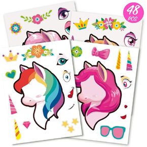 Mocoosy 48PCS Unicorn Stickers for Girls Age 4-6, Unicorn Party Favors Art Crafts for Toddlers 3-5, Make Your Own Sticker Birthday Game Activity, Kids Goodie Bag Stuffers Classroom Prizes Easter Gifts