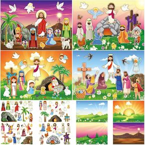 Outus 32 Set Make an Easter He Lives Scenes Craft Kit Religious Resurrection DIY Stickers He is Risen Scene Sunday Craft for Party Game Classroom Activities Christian Art DIY Project Supplies