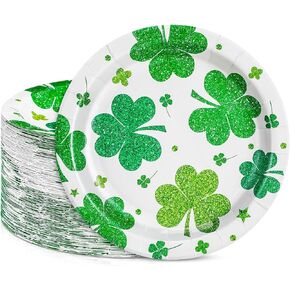 100 Pcs St. Patrick's Day Paper Plates 7 Inch Lucky Shamrock Plates Irish Festival Party Dessert Disposable Green Shamrock for Irish Holiday Party Favor Supplies(Vivid Clover)