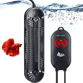AQQA Aquarium Heater 800W Submersible Fish Tank Heater with Double Explosion-Proof Quartz Tubes and External LED Display Controller for 80-220 Gallon Marine Saltwater and Freshwater
