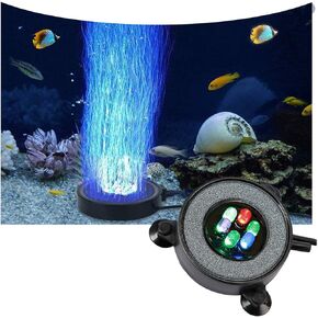 LED Aquarium Air Stones Fish Tank Bubbler Light Air Stone Diffuser Decor Lamp with Sucker Colorful Backgound Lighting (2.2inch Light Disk(No Remote))
