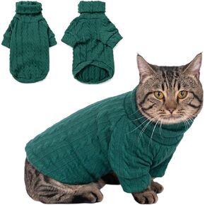 Dog Sweater Winter Warm Classic Cat Sweater Dog Clothing Knitted Turtleneck Sweater (Green, Medium)