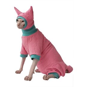 NSIBAN Hairless Cat Clothes Sphynx Cat Pajamas Outfits Kitten Clothes with Hat Tail Cover Pet Apparel for Cornish, Rex Devon in Saudi Arabia
