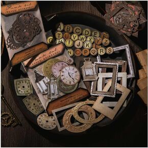 120pcs Steampunk Junk Journal Supplies, Small Vintage Scrapbook Materials Paper for Journaling Kit, Scrapbooking Ephemera, Punk Collage Cards for Dark Academia Home Room Decor
