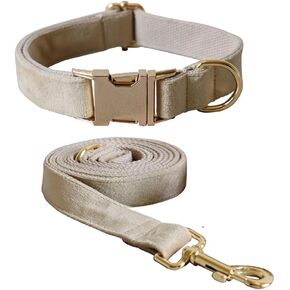Soft Velvet Dog Collar and Leash Set with Heavy Duty Metal Buckle - Adjustable Durable Pet Collars with Dog Leashes for Small Medium Large Dogs - Comfortable & Easy to use, Neck 10.6-16.1 Inches