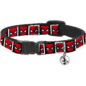 Cat Collar Breakaway Spider Man Face Black White Blocks 8 to 12 Inches 0.5 Inch Wide