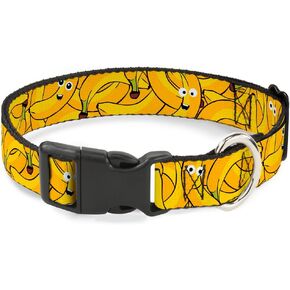 Buckle-Down 9-15" Bananas Stacked Cartoon Yellows Plastic Clip Collar, Small
