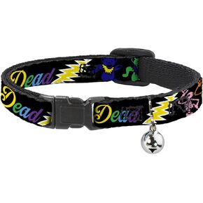Cat Collar Breakaway Grateful Dead Script Bears Skeletons Black Multi Color 8 to 12 Inches 0.5 Inch Wide