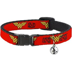 Cat Collar Breakaway Wonder Woman Logo Red 8 to 12 Inches 0.5 Inch Wide