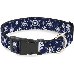 Buckle-Down 18-32" Snowflakes Blue/White Plastic Clip Collar, Wide Large