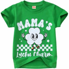 KEKEMI Toddler St Patrick's Day Tshirt Baby Boy Girl Mama's Lucky Charm Shirts Clover Short Sleeve Shamrock Graphic Tees 1-5T