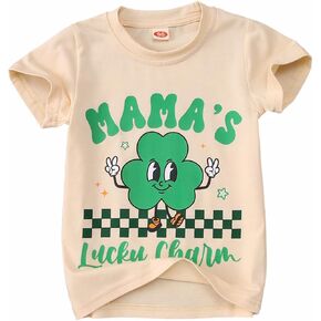 KEKEMI Toddler St Patrick's Day Tshirt Baby Boy Girl Mama's Lucky Charm Shirts Clover Short Sleeve Shamrock Graphic Tees 1-5T in Kuwait
