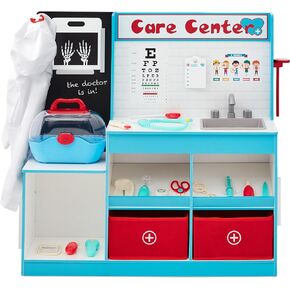 Best Choice Products Pretend Play Doctor's Office, Wooden Medical Center Toy Set for Kids w/ Carrying Case, All Accessories Included, Height Measurer, 2-Piece Costume