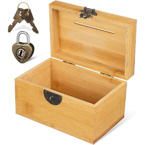 Alipis Wooden Piggy Bank, Vintage Treasure Chest Storage Box with Lock and Keys, Decorative Money Saving Box Retro Home Decor Party Gifts for Adults (Light Brown)