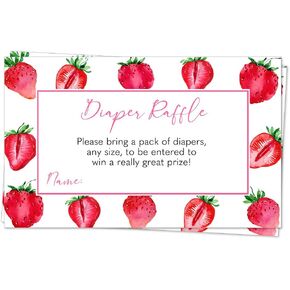 The Invite Lady Strawberry Baby Shower Diaper Raffle Ticket Request Prize Berry Sweet Games Activity Fruit Girl Pink Summer Printed Cards (50 Count)