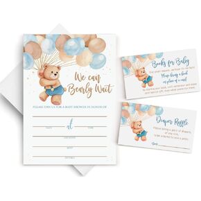 All Ewired Up Baby Shower Invitation Set - 25 Large Size Cards with Envelopes, Diaper Raffle Tickets, Book Request Cards, We Can Bearly Wait Design, Uncoated Card Stock, 5x7 Inches