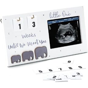 إطار صورة Hacaroa Sonogram مع أسابيع العد التنازلي، إطار خشبي للصور بالموجات فوق الصوتية لإعلان الحمل، ديكور حضانة الأطفال يكشف عن الجنس هدايا للأمهات لأول مرة، النساء الحوامل، أبيض in Kuwait