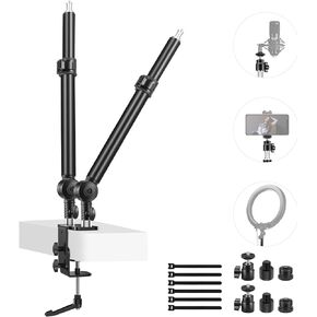 NEEWER Upgraded C Clamp Desk Mount for Dual Camera Mount Stand, 2 Pack 225° Tilt & 360° Swivel Telescopic 17.7"-24.8" Desktop Webcam Stand for DSLRs Overhead Photography Ring Light Phone Action Camera