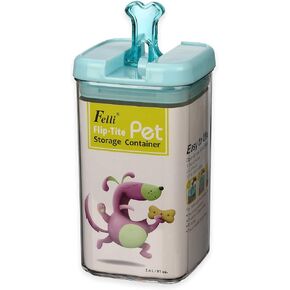 Large 9"H Flip-Tite Bone Square Pet Food Storage Canister in Clear/Blue