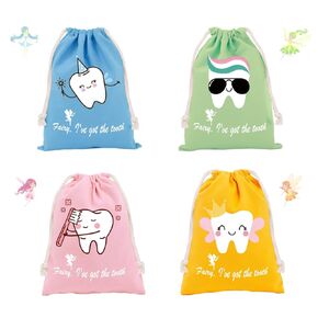 Tooth Fairy Gift Bags Pillow Pouch for Boys and Girls 4 Pack