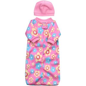 Sophia's 15" Baby Doll 2 pc. Fleece Floral Print Sleeper Sack and Hat, Light Pink