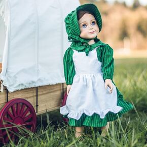 THE QUEEN'S TREASURES 18 Inch Doll Clothes, Little House on The Prairie Dress Outfit, Authentic 1880's Design Calico Dress & Bonnet with White Apron, Compatible for Use with American Girl Dolls