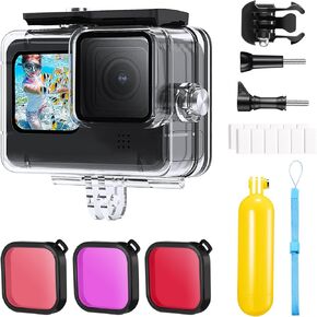 K&F Concept Waterproof Case with Dive Filters Compatible with GoPro Hero 12/11/10/9 Black, Protective Underwater Dive Housing Case Accessories Kit Bundle