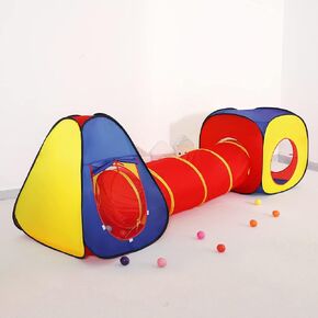 LimitlessFunN 3pc Play Tent, Crawl Tunnel and Ball Pit for Toddlers, Kids, Boys & Girls [ Pop Up Portable ] Indoor & Outdoor Playhouse (Green, Blue, Red with mesh)