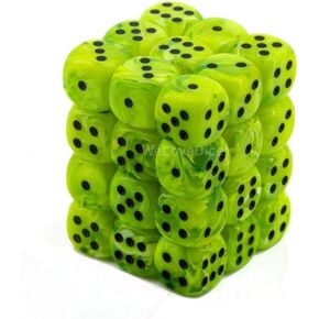 Chessex DND Dice Set-Chessex D&D Dice-12mm Vortex Bright Green with Black Plastic Polyhedral Dice Set-Dungeons and Dragons Dice ludes 36 Dice - D6, Various (CHX27830)