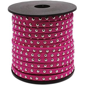 CHGCRAFT 20 Yards/Roll Wide Silver Aluminum Studded Faux Suede Leather Cords Strip Cord Lace Beading Thread Braiding String for Jewelry Making, Cerise