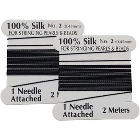 2 Pieces Silk Beading Cord Thread and Needle Size 2 Black Color