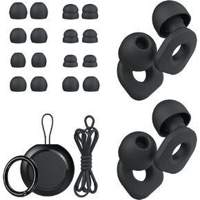 2 Pairs of Earplugs for Sleeping,Reusable Hearing Protection Earplugs with 8 Pairs Ear Tips & One Connector Cord,Soft Earplugs for Noise Reduction,Concert,Musician & Work - 25dB-30dB