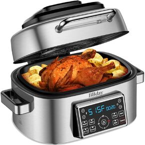 10-in-1 Electric Indoor Grill Combo, with 6.5 QT Air Fryer, Roast, Bake and Dehydrate, 1660W, Stainless Steel in Kuwait