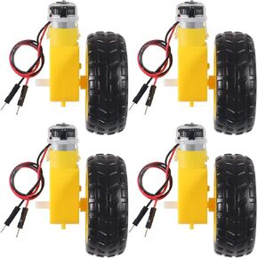 4Set DC Electric TT Prewired Gear Motor Wheel Kit 3-6V Dual Shaft Geared TT Gearbox Engine with 69mm Plastic Car Tire Wheel for Smart RC Car Robot Tyres Model